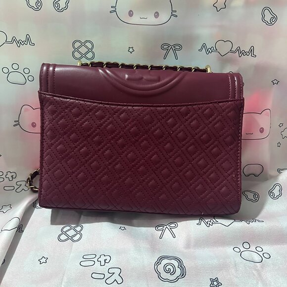 Toryburch Burgundy Exquisite Diamond Check Shoulder Bag - Picture 3 of 5